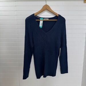 NEW Pink Clover Kenosha Fitted V Neck Sweater Navy XXL